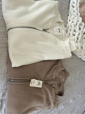 aerie Cream and Brown Zip Front Sweatshirts NWT. Size medium.